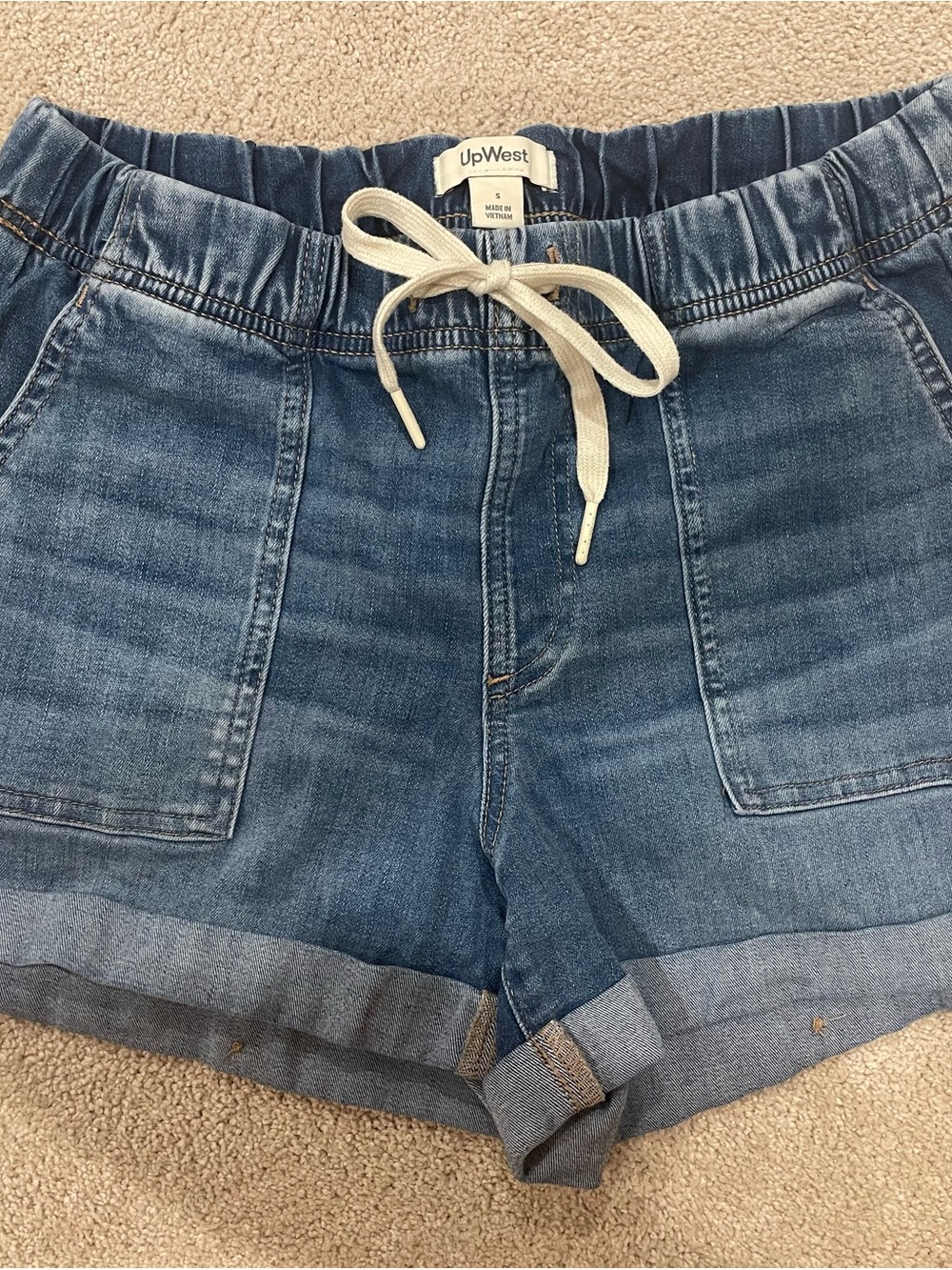 UpWest Light Blue Denim Drawstring Patch-Pocket Shorts